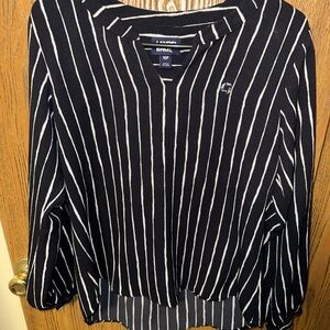 Lands' End JPMorgan Chase Black and White Striped Blouse
